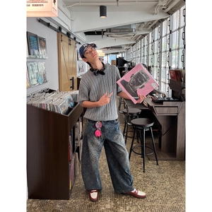 美式复古直筒牛仔裤男新款高街设计感宽松豹纹阔腿裤LN70499-P52图片