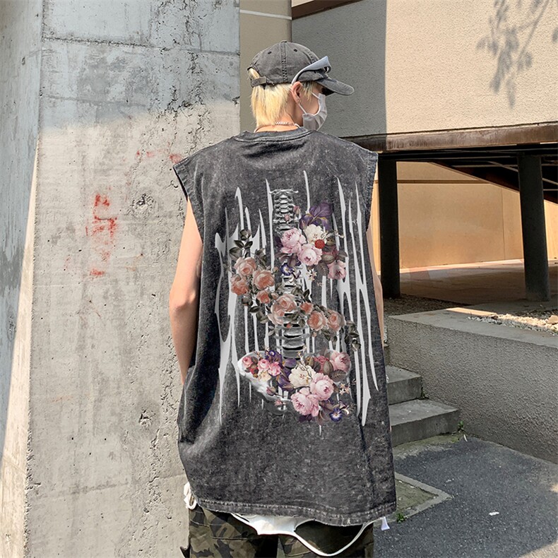 XZ514-2-1286-P38花朵印花美式水洗做旧夏无袖背心/马甲/坎肩，男装背心/马甲，星座514-2(原B239)