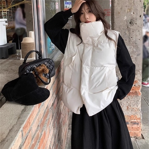 韩系保暖立领棉服马甲外套女夏季2025新款宽松中长款复古叠穿马夹图片