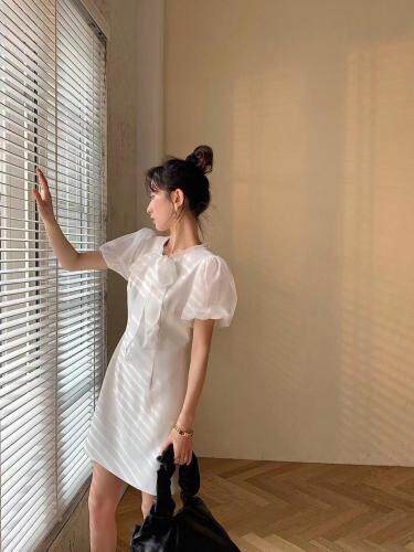【】欧根纱泡泡袖连衣裙图片