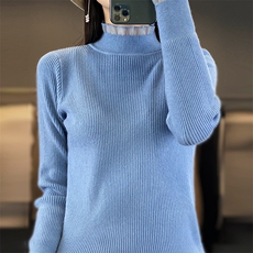 秋季新款简约女高领针织衫修身显瘦百搭打底衫舒适保暖长袖上衣，女装针织衫/毛衣，思牵羊绒