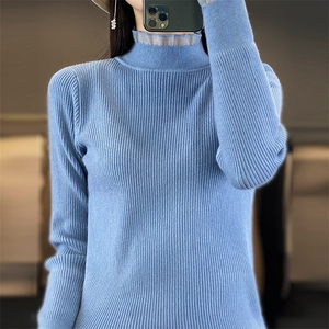 秋季新款简约女高领针织衫修身显瘦百搭打底衫舒适保暖长袖上衣图片
