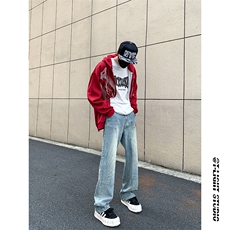 B221美式ins高街暗黑小众铆钉伐木裤牛仔裤LK23145-P65控88，男装牛仔裤，电商B221