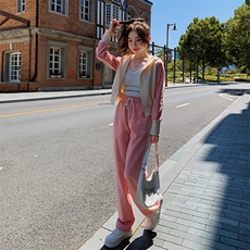超火多巴胺穿搭粉色连帽卫衣套装女春秋2025新款休闲运动两件套裤，女装套装/套裙，2C187