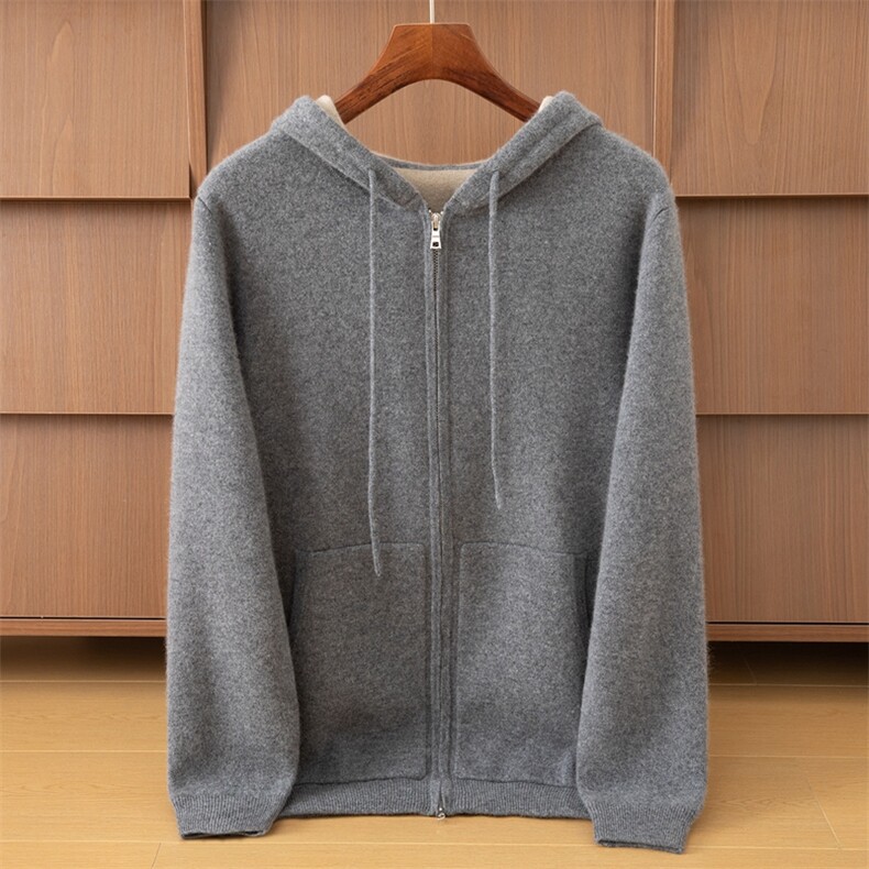 2025年秋季连帽长袖时尚百搭休闲简约开衫，男装羊绒开衫，米亚康羊绒