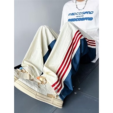 三条杠裤子男美式设计感小众拼色直筒宽松休闲运动裤MK605P40，女装休闲裤，星座1013-5