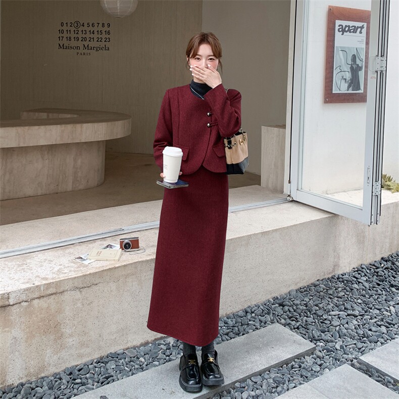 2025冬季时尚套装毛呢两件套女装女士精品套装工作制服,女装套装/套裙,欧黛芙妮