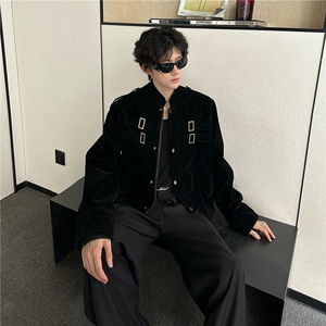 秋季美式复古拼接设计仿麂皮高级感夹克男女机车短宽外套图片