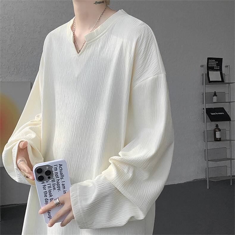 现货T10163-特P26控48新款V领纹理感港风打底长袖大码T恤男,男装T恤,电商A059