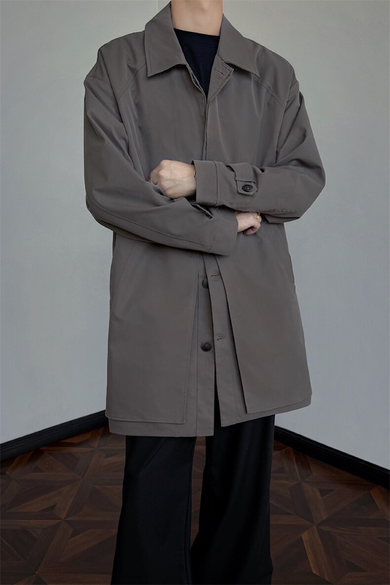 双层门襟风衣中长款秋季宽松简约大衣外套男XZ514-2-FY2622-P118,男装风衣,星座514-2(原B239)