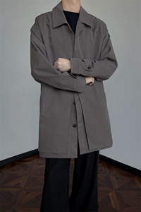 双层门襟风衣中长款秋季宽松简约大衣外套男 XZ514-2-FY2622-P118图片