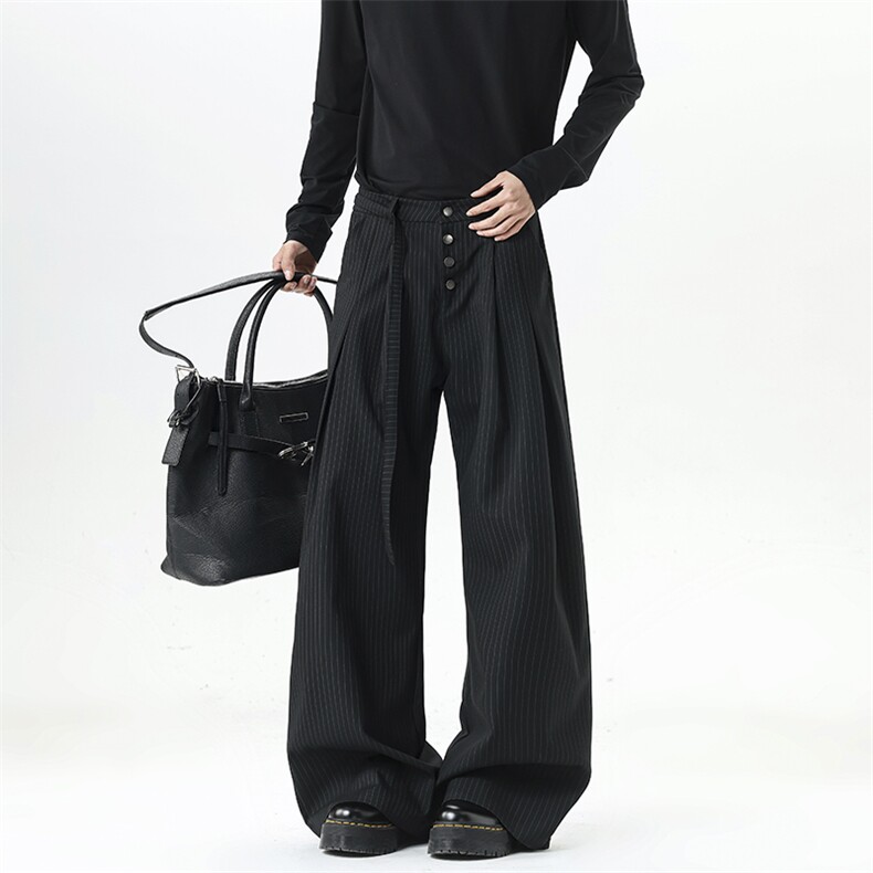 【现货】XZ1218XK005特价P56条纹排扣褶皱飘带剑道裤老钱西裤，男装西裤，星座1218（原611-3）