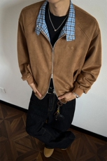 美式麂皮绒格子拼接翻领夹克男女xh152-特p70，男装夹克，电商B367
