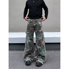 复古水洗斜口袋迷彩男美式高街百搭vibe直筒宽牛仔长裤AM7091P66，男装牛仔裤，星座1013-5