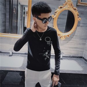 3秋季长袖修身T恤水仙刺绣社会小伙韩版潮男打底衫C301B-CT16图片