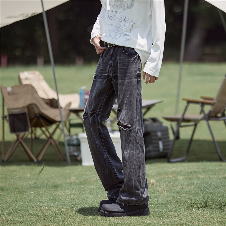 抖音品质美式高街潮流破洞休闲直筒牛仔裤B315-K25427-特p42控78，男装牛仔裤，电商B315