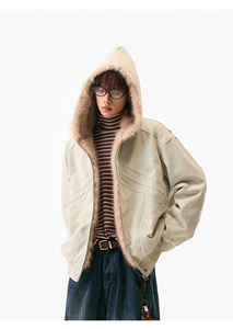 档口现货 重磅帆布+通体仿兔毛座山雕毛领潮牌棉服 DM8220-P138图片
