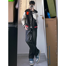 B221美式ins高街小众拉链直筒牛仔裤LK23028-P60控78，男装牛仔裤，电商B221
