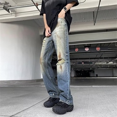 牛仔裤男潮牌柔软宽松直筒阔腿长裤男生美式潮牌工装休闲裤子男款，男装牛仔裤，星座1013