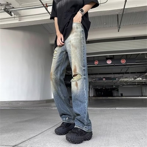 牛仔裤男潮牌柔软宽松直筒阔腿长裤男生美式潮牌工装休闲裤子男款图片