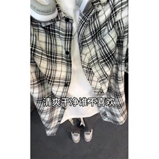 格子衬衫外套女春夏季新款宽松慵懒风炸街超好看长袖衬衣CS322，男装衬衫，星座1116A（原606A-3）
