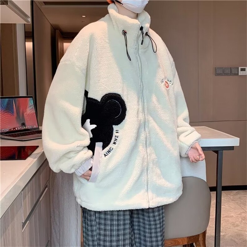 毛毛外套棉衣男冬季新款宽松潮牌外套港风贴标抽绳棉服MF177-P73图片