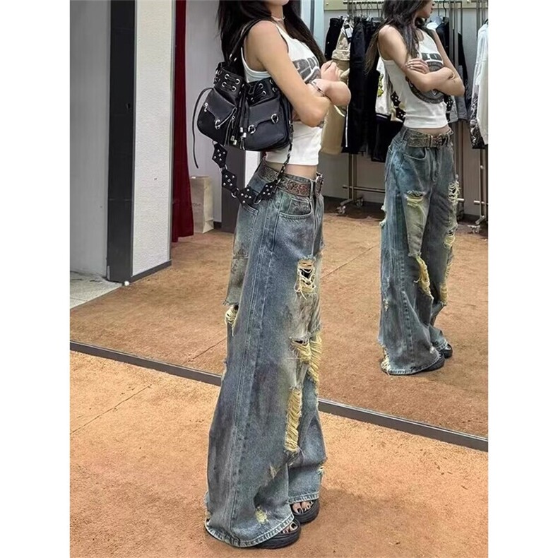 美式高街破洞直筒牛仔裤男女休闲裤NK804/P48,男装牛仔裤,电商D202-1