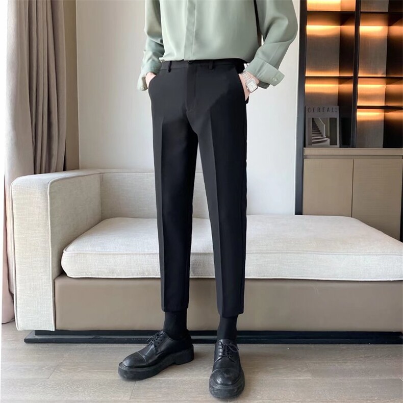 小西裤男士冰丝薄款直筒宽松休闲修身垂感九分裤西装裤男商务ZS01,男装西裤,星座1116A-2（原606A-1）
