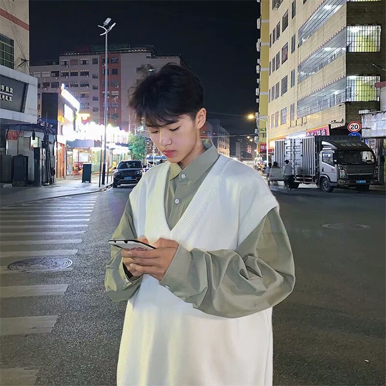 毛衣马甲外套潮流韩版针织背心港风潮牌情侣坎肩上衣MJ8802-P30图片