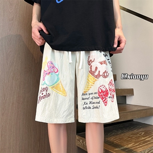 XZ616 夏季趣味冰淇淋印花抽绳短裤休闲五分裤TY2481 P35控48图片