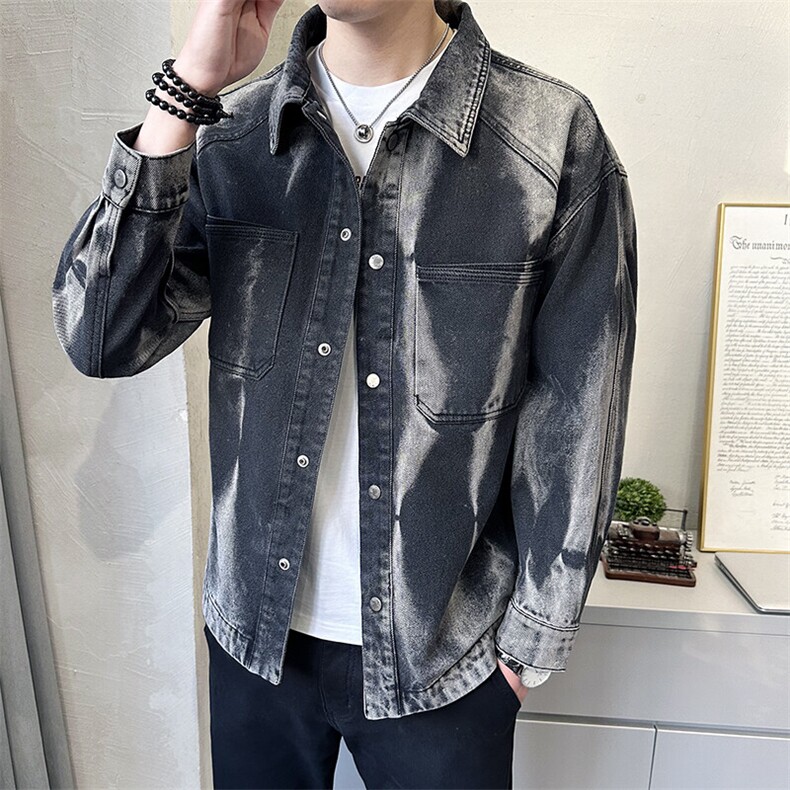 C317-59821-P1452025春季新款牛仔夹克水洗渐变重工艺品质外套,男装工装外套,电商C317