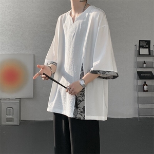 新中式短袖天丝亚麻T恤大码风民族风拼接棉麻半袖DX1223/P48图片