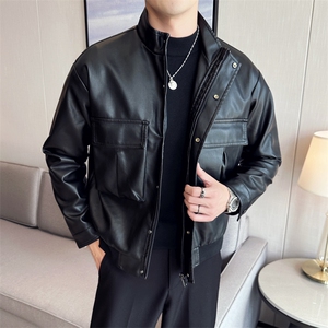 加棉加厚皮衣夹克 修身立领PU皮衣外套男py56803-p98 加绒p108,男装皮衣,电商D303