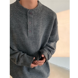 主推美式秋冬亨利领中性套头毛衣打底针织衫男女H1010P68,设计感连衣裙穿搭微胖图片