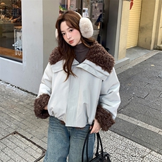 新款美式复古派克服加厚短款皮毛一体p225-k328，女装派克服，2D075