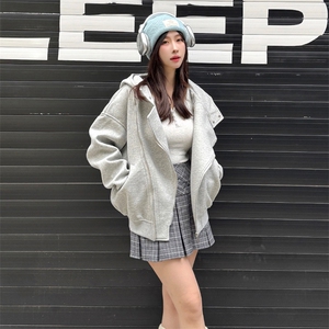 抖音得物品质 26春装美式重磅结构斜拉链高领连帽卫衣开衫外套W61图片