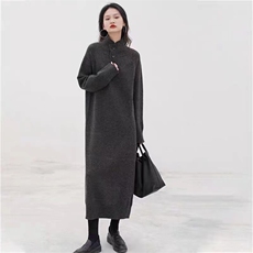 时尚高领羊毛连衣裙女秋冬新款显瘦气质长袖针织裙，女装羊毛衫，旭驰羊绒