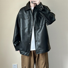现货春装皮衣外套男时尚机车服休闲皮夹克-A607-P90加绒-P100，男装夹克，电商A351