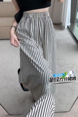 条纹山本阔腿裤子女夏季薄款2024新款遮胯大脚九分裤裙，女装休闲裤，梦白服饰厂