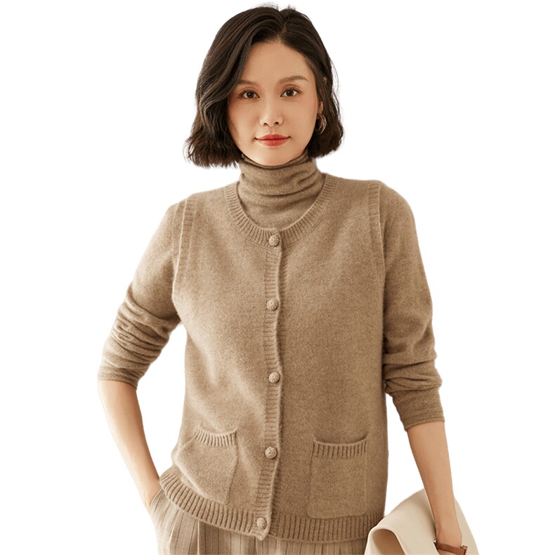 2024秋季新款圆领带兜开衫马甲通勤百搭,女装马甲,蚂蚁派对工厂直营店