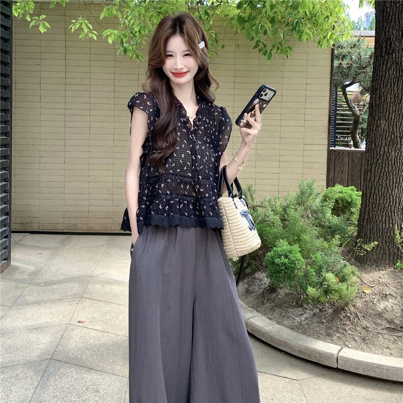 慵懒风复古荷叶边背心＋松紧腰灯笼裤两件套P185-275,女装套装/套裙,网红馆