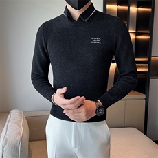 店主风小伙秋冬男修身衬衫领假二件针织毛衣301A-1/M66/P75控95，男装针织衫/毛衣，星座301A-1