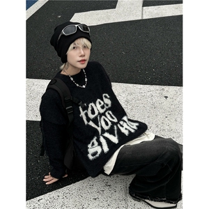 B220-P52 秋冬季高街复古套头毛衣针织衫男慵懒风宽松潮牌毛线衣图片