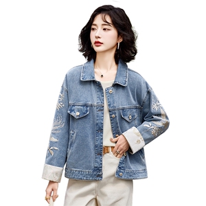 牛仔刺绣外套女春秋2025新款小个子短款百搭时尚洋气休闲夹克上衣图片