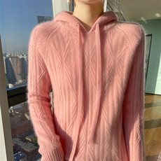 时尚百搭连帽抽绳羊毛衫女宽松显瘦长袖毛衣，女装羊毛衫，宇灿羊绒