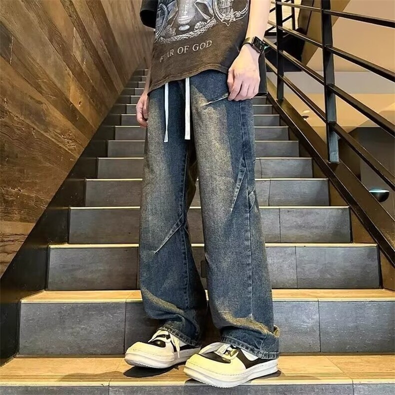 春秋新款男士裤子复古高街牛仔裤宽松直筒阔腿长裤N1080-P40，男装牛仔裤，星座208-5
