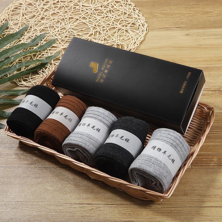 高品质男士保暖羊毛袜五双装宽条纹设计舒适抗菌精选材质，袜子，三权袜业