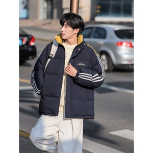 撞色条纹立领棉服男冬季美式设计感情侣面包服百搭棉衣P108 X178图片