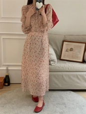 韩系小花连衣裙气质款，女装连衣裙，欧妮卡蒂蔓