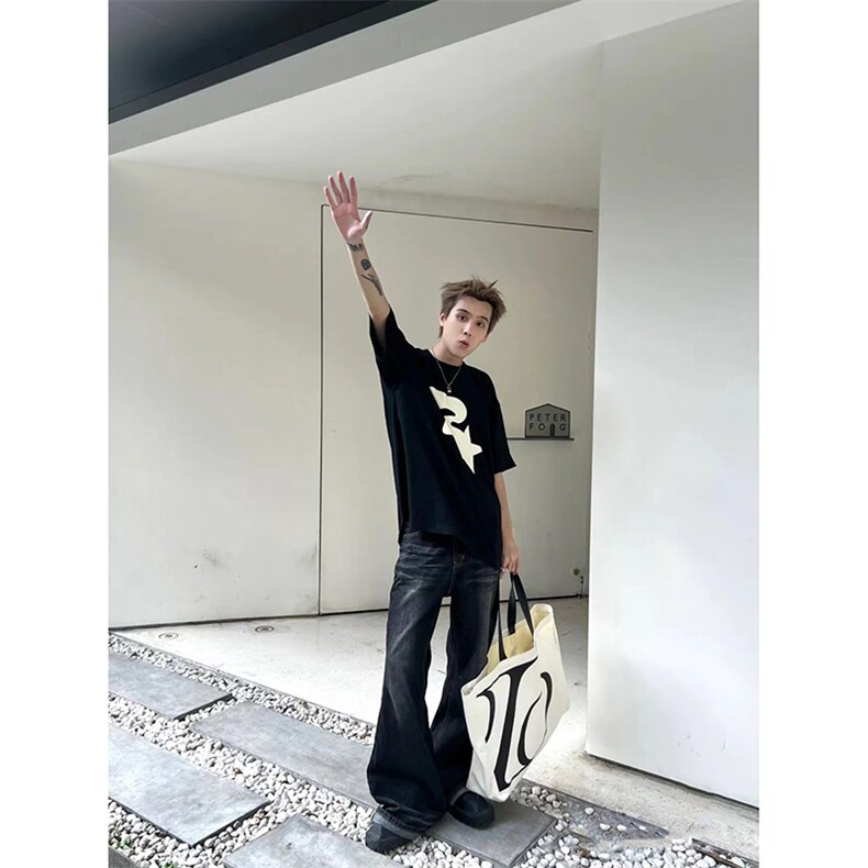 美式ins高街cleanfit重工艺水洗暗黑微喇牛仔裤货号K2401P60,男装牛仔裤,电商A063